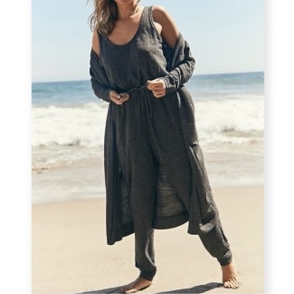 Free People Beach Bi-Coastal Gray Duster Cardigan XS Open Front Long Pockets